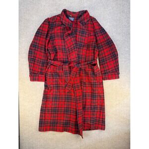 Vintage Pendleton Red Plaid Virgin Wool Robe Mens L Shawl Collar Belted Pockets